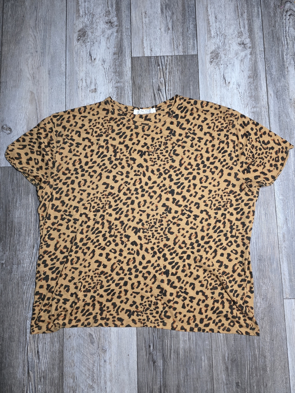 We The Free Women's Clarity Leopard Print Oversized Boxy Short Sleeve Tee Sz Sm